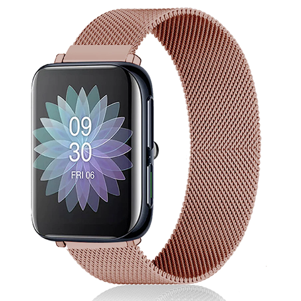 Bracelete Milanese Loop Fecho Magnético para Oppo Watch 2 42mm LTE - Rosa Ouro