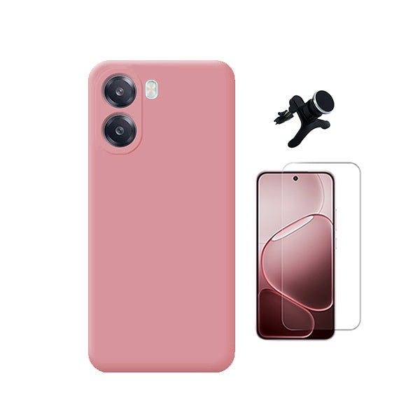 Kit Vidro Clearglass + Capa Silicone Líquido + Suporte Reforçado PHONECARE Para Oppo A6x - Rosa