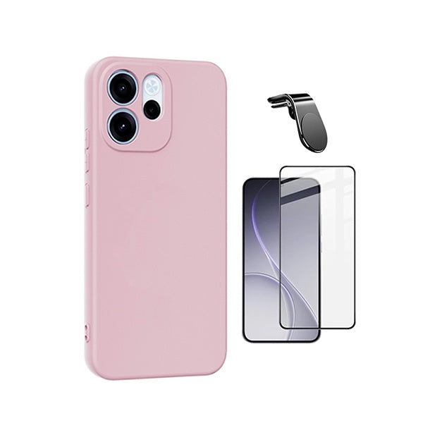 Kit Vidro Temperado + Capa Silicone Líquido + Suporte L PHONECARE Para Oppo Reno15 F - Rosa