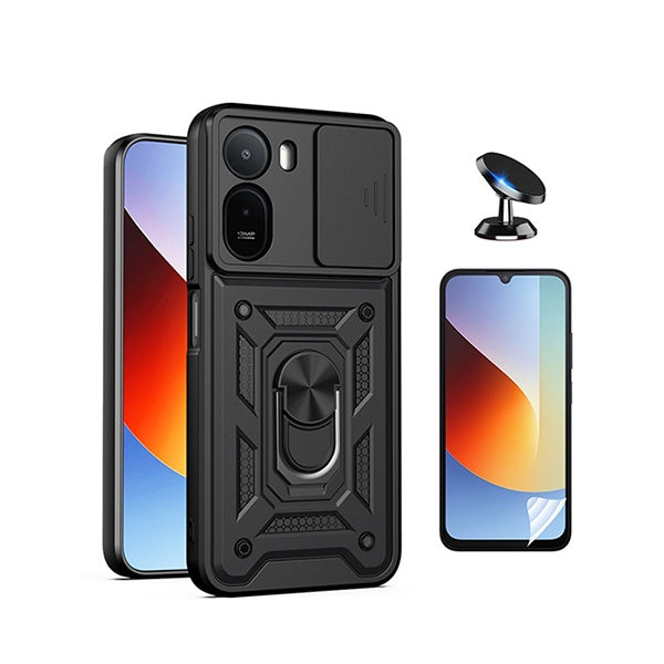 Kit Película Hydrogel Frente + Capa Magnetic Slide Window + Suporte Magnético PHONECARE Para Xiaomi Redmi A7 Pro - Preto