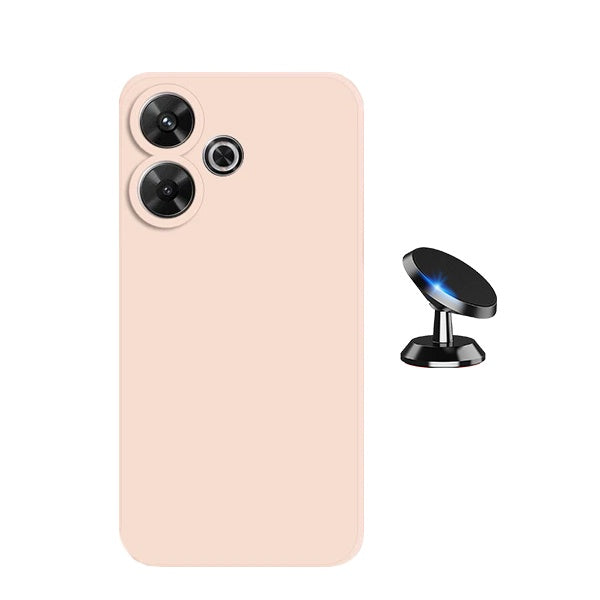 Kit Suporte Magnético de Carro + Capa Silicone Líquido para Xiaomi Redmi 13 - Rosa