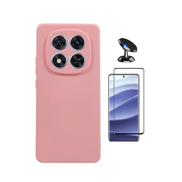 Kit Vidro Temperado + Capa Silicone Líquido + Suporte Magnético PHONECARE Para Xiaomi Redmi Note 15 Pro + Plus - Rosa