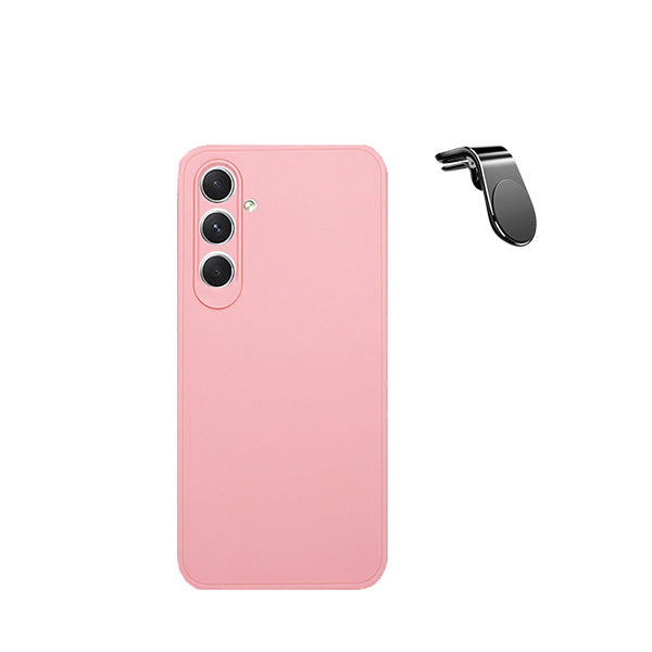 Kit Suporte Magnético L Safe Driving Carro + Capa Silicone Líquido para Samsung Galaxy A05s - Rosa