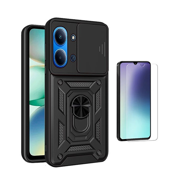 Kit Vidro Clearglass + Capa Magnetic Slide Window PHONECARE Para Xiaomi Poco C85 - Preto