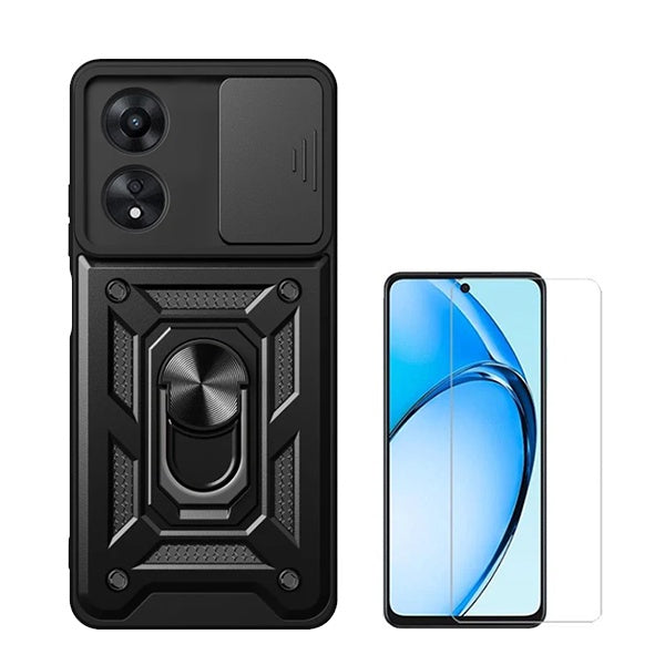 Kit Vidro Clearglass + Capa Magnetic Military Defender Slide Window Anti-Impacto para Oppo A60 - Preto