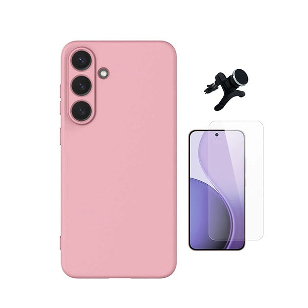 Kit Vidro Clearglass + Capa Silicone Líquido + Suporte Reforçado PHONECARE Para Samsung Galaxy S26 - Rosa