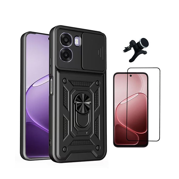 Kit Vidro + Capa Magnetic Slide Window + Suporte Reforçado PHONECARE Para Oppo A6x - Preto