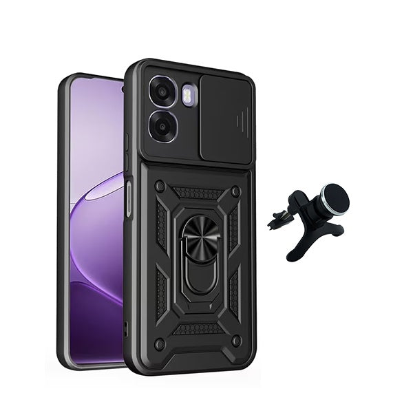 Kit Suporte Reforçado + Capa Magnetic Slide Window PHONECARE Para Oppo A6x - Preto