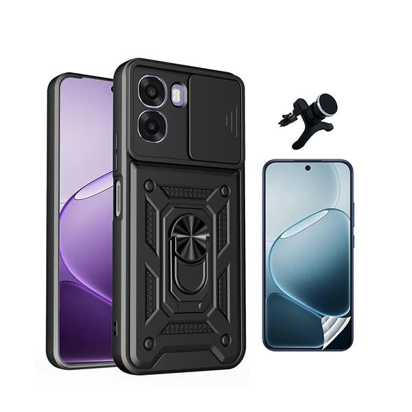 Kit Película Hydrogel Frente + Capa Magnetic Slide Window + Suporte Magnético Reforçado  PHONECARE Para Oppo A6x - Preto
