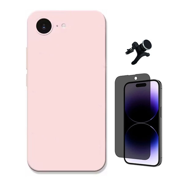 Kit Vidro Anti-Spy + Capa Silicone Líquido + Suporte Magnético Reforçado PHONECARE Para Apple iPhone 17e - Rosa
