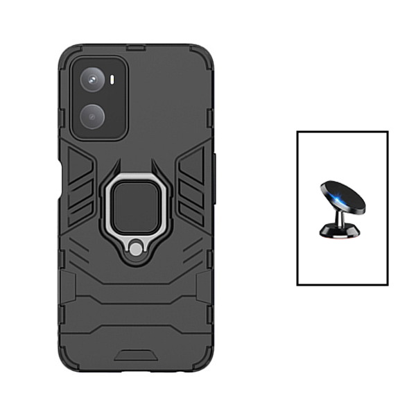 Kit Suporte Magnético de Carro + Capa 3X1 Military Defender para Oppo A96 - Preto