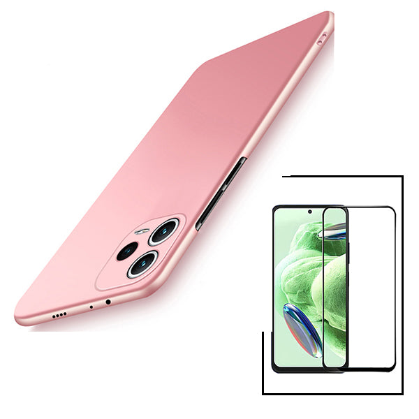 Kit Vidro Premium Full Cover + Capa SlimShield para Xiaomi Redmi Note 12 - Rosa