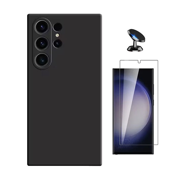 Kit Vidro Clearglass + Capa Silicone Líquido + Suporte Magnético Phonecare Para Samsung Galaxy S25 Ultra - Preto