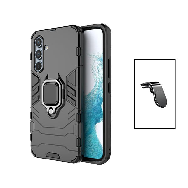 Kit Suporte Magnético L Safe Driving Carro + Capa 3X1 Military Defender para Samsung Galaxy A24 - Preto