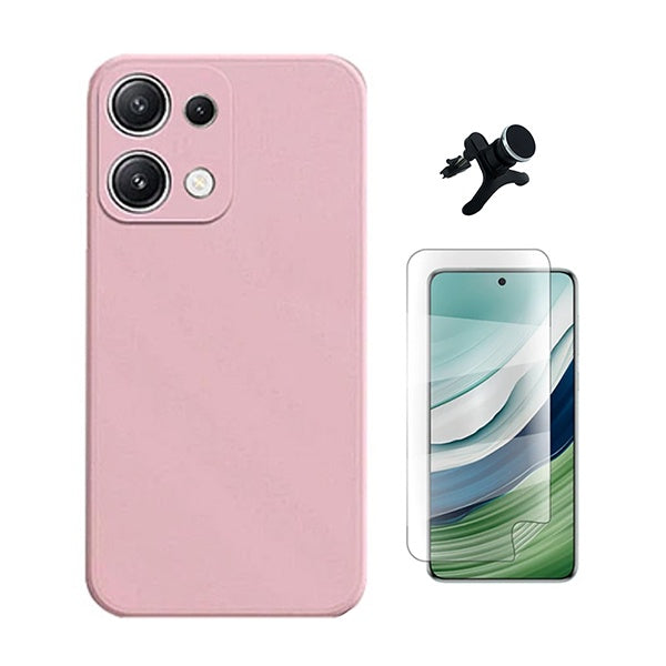 Kit Película Hydrogel Frente + Capa Silicone Líquido +  Suporte Reforçado PHONECARE Para Xiaomi Redmi Note 14S - Rosa