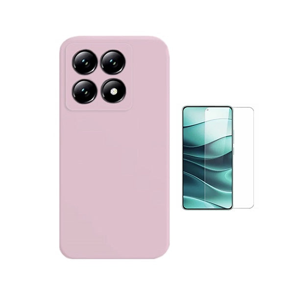 Kit Vidro Clearglass + Capa Silicone Líquido PHONECARE Para Xiaomi 15T 5G - Rosa