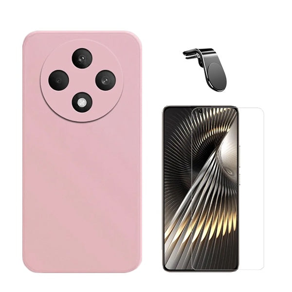 Kit Vidro Clearglass + Capa Silicone Líquido + Suporte Magnético L Safe Driving para Oppo Reno12 FS 5G - Rosa