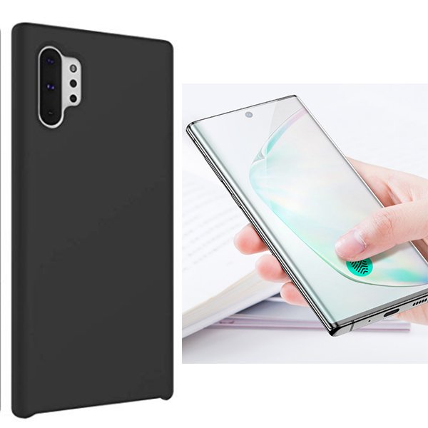 Kit Película de Vidro Temperado Curved + Capa Silicone Líquido para Samsung Galaxy Note 10 Plus 5G