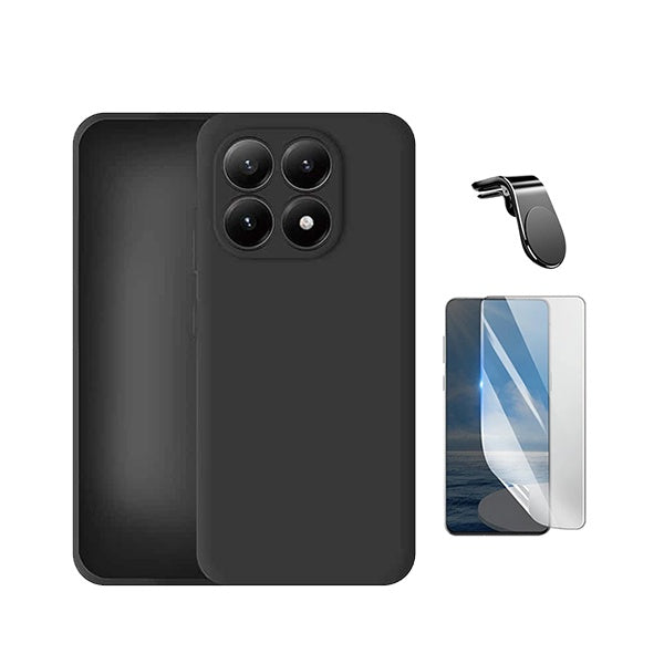 Kit Película Hydrogel Frente + Capa Silicone Líquido + Suporte L PHONECARE Para Xiaomi 17 5G - Preto