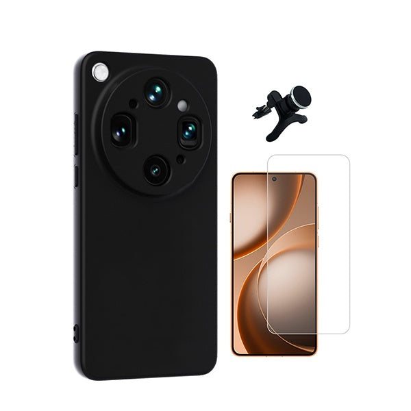 Kit Vidro Clearglass + Capa Silicone Líquido + Suporte Reforçado PHONECARE Para Oppo Find X9 Ultra - Preto