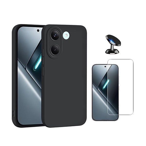 Kit Vidro Clearglass + Capa Silicone Líquido + Suporte Magnético PHONECARE Para Xiaomi Poco X8 Pro 5G - Preto