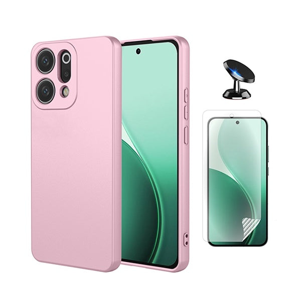 Kit Película Hydrogel Frente + Capa Silicone Líquido + Suporte Magnético PHONECARE Para Oppo Reno14 - Rosa