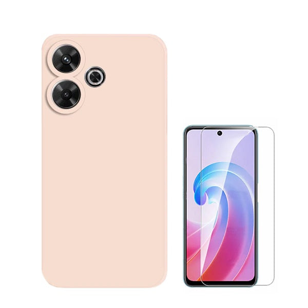Kit Vidro Clearglass + Capa Silicone Líquido para Xiaomi Redmi 13 5G - Rosa