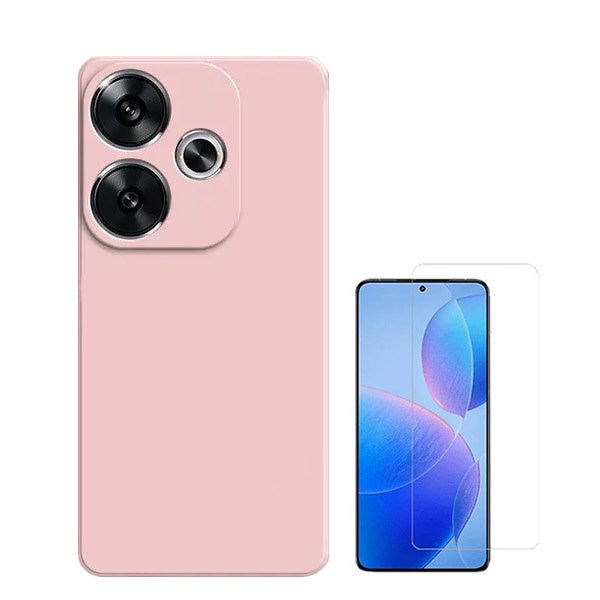 Kit Vidro Clearglass + Capa Silicone Líquido para Xiaomi Poco F6 - Rosa
