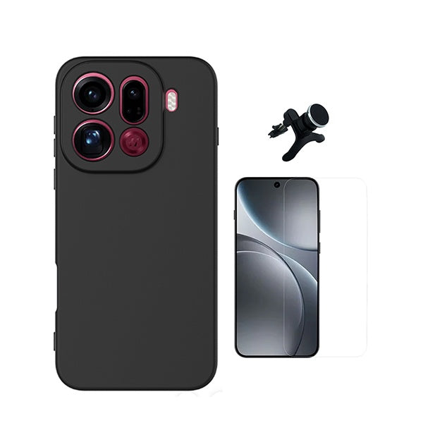 Kit Vidro Clearglass + Capa Silicone Líquido + Suporte Reforçado PHONECARE Para Oppo Find X9 Pro - Preto