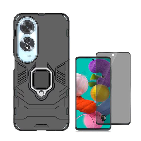 Kit Película 5d Anti-Spy + Capa 3x1 Military Defender para Oppo A60 - Preto