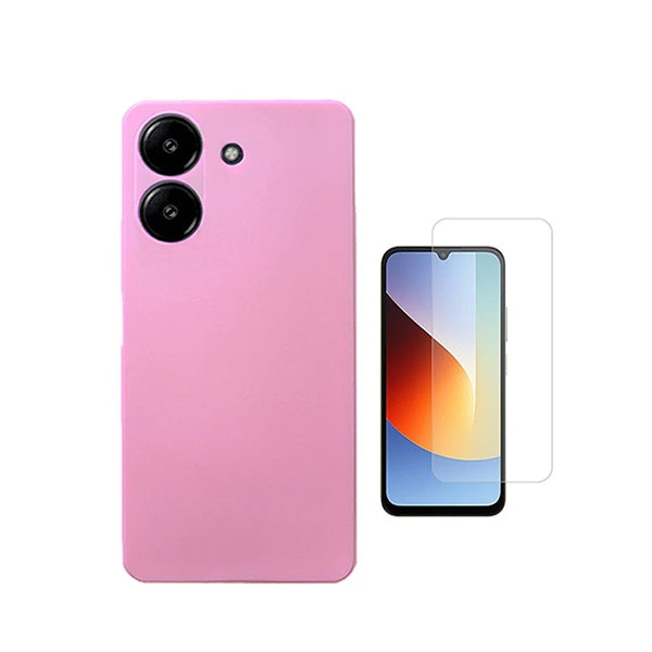 Kit Vidro Clearglass + Capa Silicone Líquido PHONECARE Para Xiaomi Redmi A7 - Rosa