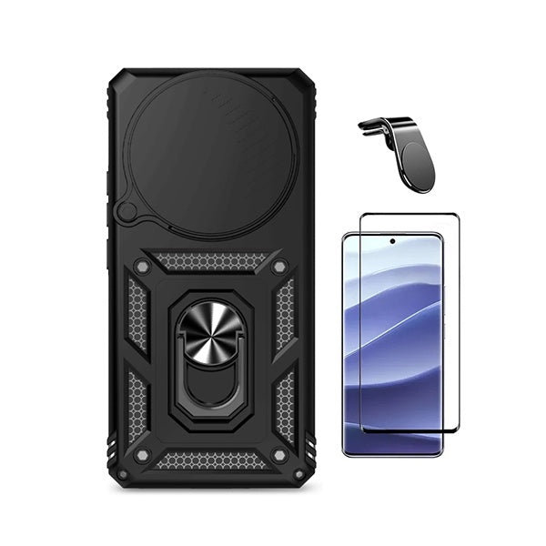 Kit Vidro + Capa Magnetic Slide Window + Suporte L PHONECARE Para Xiaomi Redmi Note 15 Pro + Plus - Preto