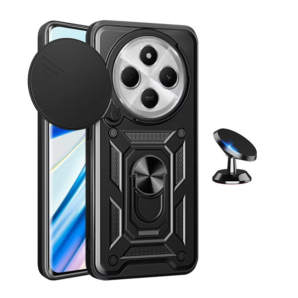 Kit Suporte Magnético + Capa Magnetic Slide Window Phonecare Para Xiaomi Redmi 14C 5G - Preto