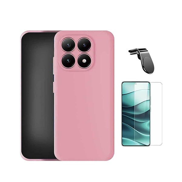 Kit Vidro Clearglass + Capa Silicone Líquido + Suporte L PHONECARE Para Xiaomi 17 5G - Rosa