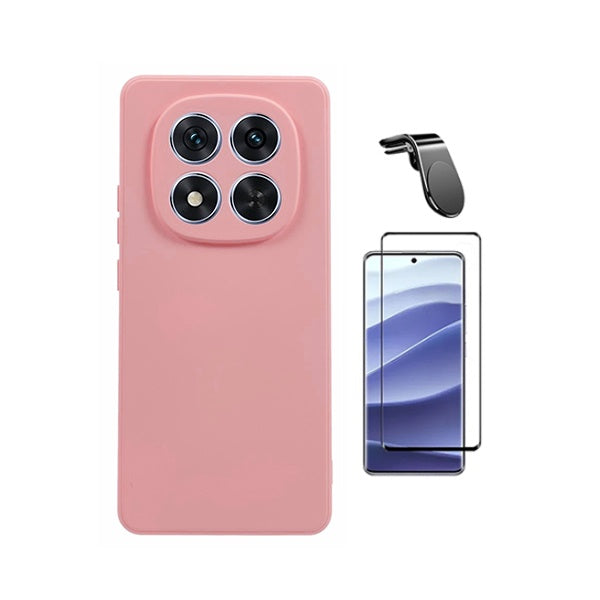 Kit Vidro Temperado + Capa Silicone Líquido + Suporte L PHONECARE Para Xiaomi Redmi Note 15 Pro 5G - Rosa