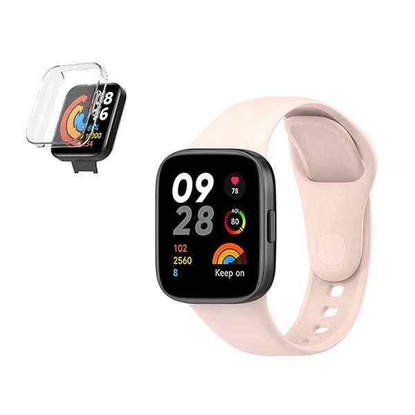 Kit Capa 360° Impact Protection + Bracelete SmoothSilicone para Xiaomi Redmi Watch 3 Active - Rosa