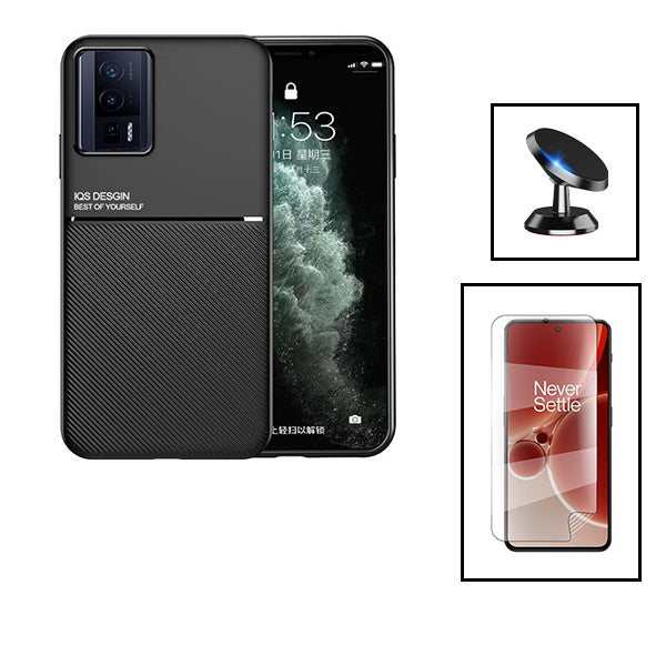 Kit Capa Magnetic Lux + Película Hydrogel Full Cover Frente + Suporte Magnético de Carro para Xiaomi Poco F5 Pro - Preto