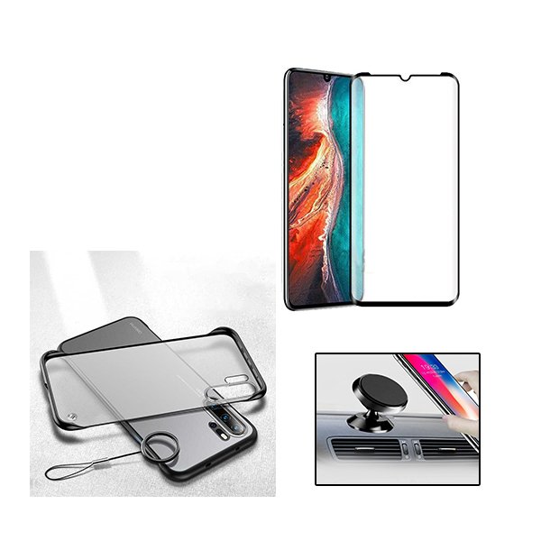 Kit Vidro Premium Full Cover + Capa Invisible Bumper + Suporte Magnético de Carro para Huawei P30 Pro