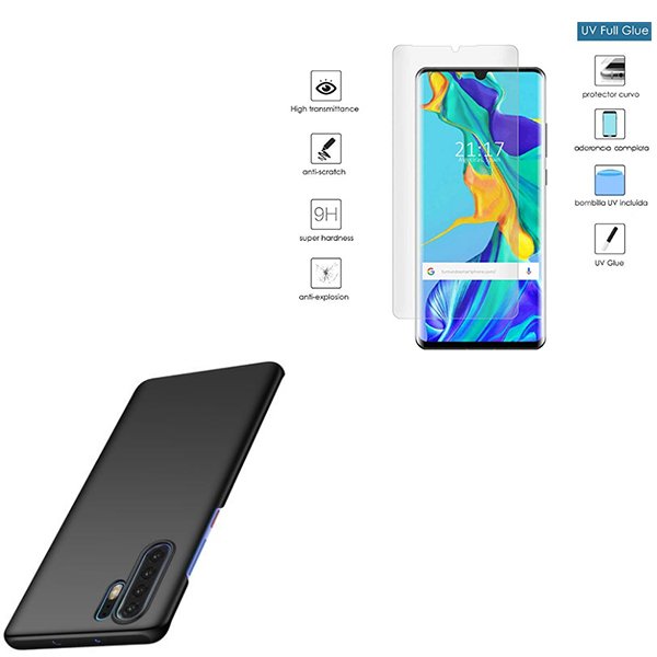 Kit Película de Vidro Nano Curved UV + Capa SlimShield Preto para Huawei P30 Pro New Edition - Preto