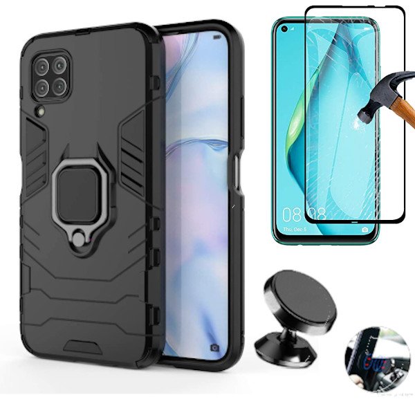 Kit Vidro Premium Full Cover + Capa 3X1 Military Defender + Suporte Magnético de Carro para Huawei P40 Lite