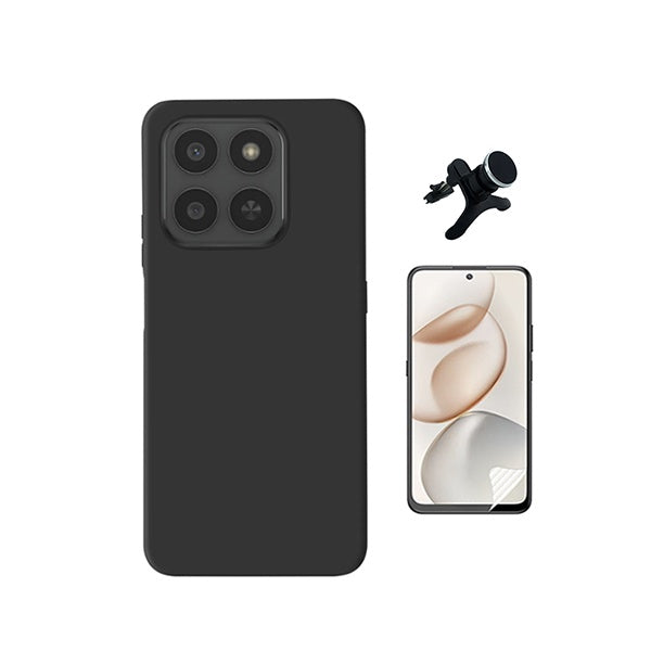 Kit Película Hydrogel Frente + Capa Silicone Líquido +  Suporte Reforçado PHONECARE Para Honor 400 Smart - Preto