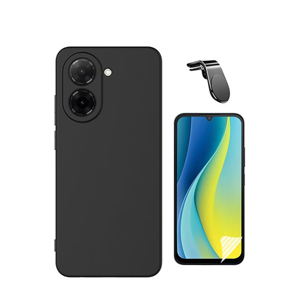 Kit Película Hydrogel Frente + Capa Silicone Líquido + Suporte L PHONECARE Para Xiaomi Redmi A7 - Preto