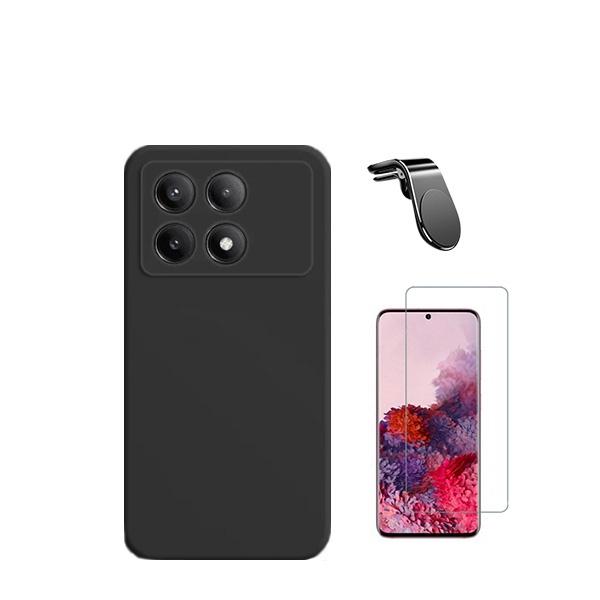 Kit Vidro Clearglass + Capa Silicone Líquido + Suporte Magnético L Safe Driving Carro para Xiaomi Poco X6 Pro 5G - Preto