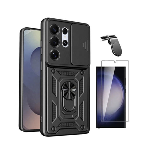 Kit Vidro Clearglass + Capa Magnetic Slide Window + Suporte L PHONECARE Para Samsung Galaxy S26 Ultra - Preto