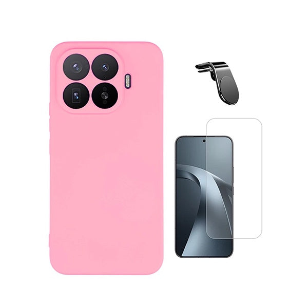 Kit Vidro Clearglass + Capa Silicone Líquido + Suporte L PHONECARE Para Xiaomi 17T Pro 5G - Rosa