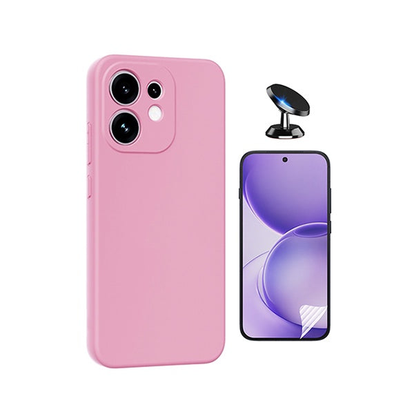 Kit Película Hydrogel Frente + Capa Silicone Líquido + Suporte Magnético PHONECARE Para Oppo Reno16 - Rosa