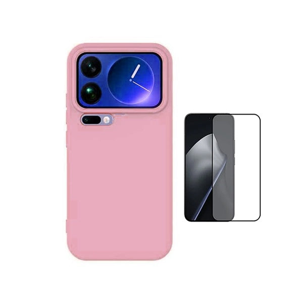 Kit Vidro Temperado + Capa Silicone Líquido PHONECARE Para Xiaomi 17 Pro 5G - Rosa