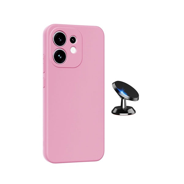 Kit Suporte Magnético + Capa Silicone Líquido PHONECARE Para Oppo Reno16 - Rosa