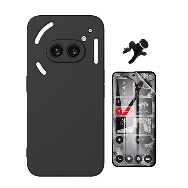 Kit Película Hydrogel Frente + Capa Silicone Líquido +  Suporte Reforçado Phonecare Para Nothing Phone 2A Plus - Preto