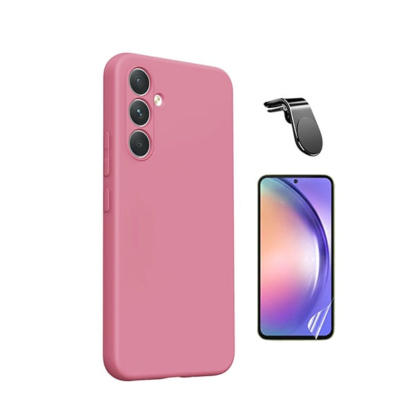 Kit Película Hydrogel Frente + Capa Silicone Líquido + Suporte L PHONECARE Para Samsung Galaxy A27 - Rosa
